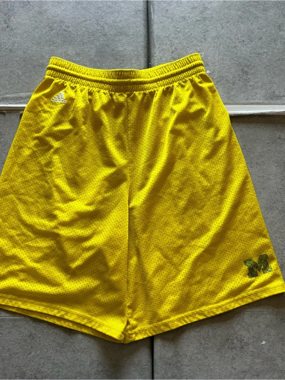 Y2k adidas yellow u of m athletic shorts